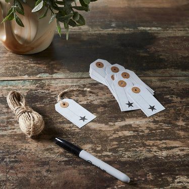 Faceted Barn Star Barnwood Paper Tag Charcoal 2.75x1.5 w/ Twine Set of 50 - The Fox Decor